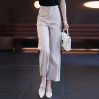 Nine-point Wide-leg Pants for Women in Summer Thin New High-waist Drooping Ice Silk Suit Women's Slim Straight Pants
