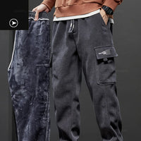 Winter Men's Fleece Warm Cargo Corduroy Pants Jogging Sweatpants Work Y2k Korean Pants Loose Harem Casual Trousers for Men