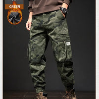 2025 NewMen's Fleece-Lined American Camouflage Casual Multi-Pocket Loose Zipper Jogger Pants Autumn Youth Trendy Workwear