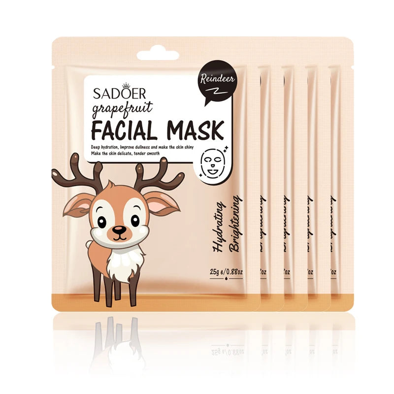 5pcs SADOER Cartoon Fresh Fruit Facial Mask Anti Wrinkle Moisturizing Soothing Brightening Hydrating Face Mask Skin Care