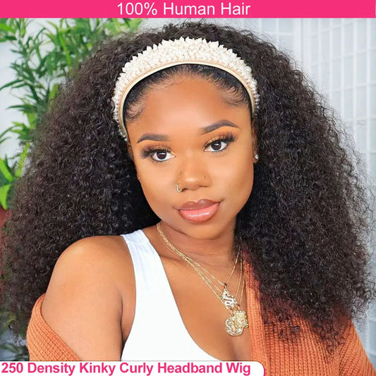 250% Density Afro Kinky Curly Headband Human Hair Wigs For Black Women No Glue Curly Wigs Brazilian Headband Wigs Human Hair