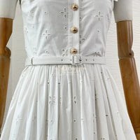 White Sleeveless Embroidery Midi Dress 2025 Top Quality