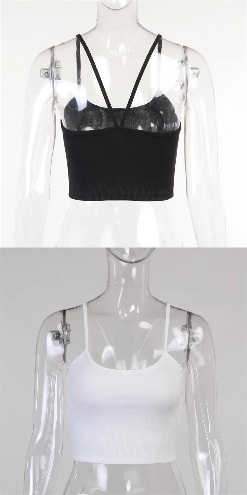 Knitted 94% Cotton Tank Tops Women Black White Sexy Low-Cut Back Cross Crop Tops For Women Streetwear Slimming Sports Vest