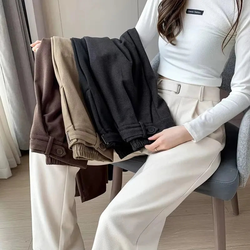 Women's straight leg pants, loose casual wide leg pants, women's adjustable elastic waistband, floor length suit pants