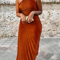 Women Elegant Long Dress Summer Sleeveless One-shoulder Pleated Hollowed Irregular Dress for Cocktail Party Beach Sundress Y2K