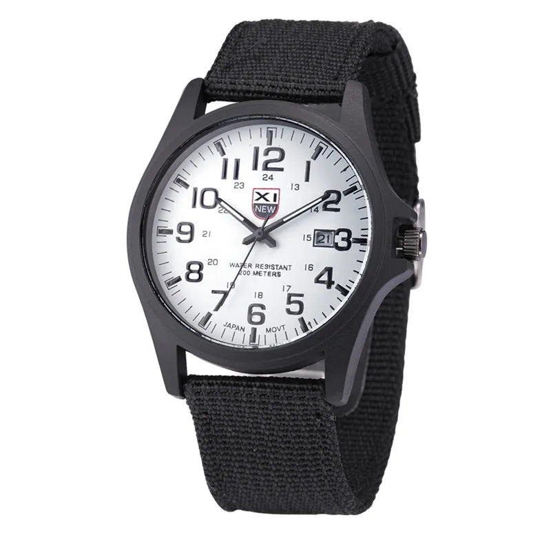 Men Genuine XINEW Brand Watches Students Fashion Casual Nylon Band Sports Army Gifts Date Quartz Wrist Watch Black Montre Homme