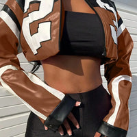 Women's Red Faux Leather Bomber Jacket - Zipper Short Coat for Christmas/New Year Party & Casual Outfits