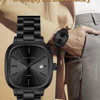Japanese Movement Square Fashion Stainless Steel Strap Original Business Style Silver Black Waterproof 3Bar Quartz Watch for Men