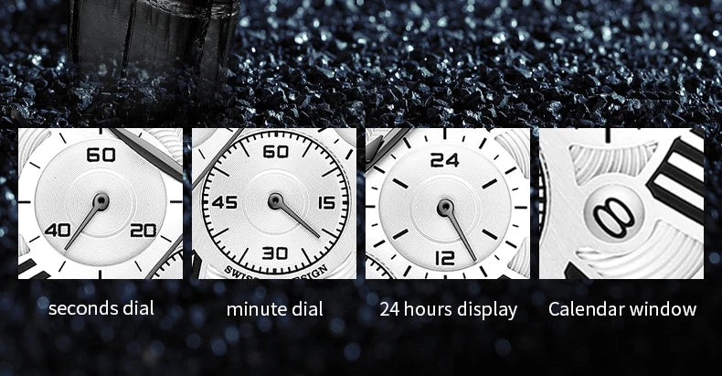 Fashion Mens Watches Top Brand Luxury Genuine Leather Strap Quartz Men's Watch Business Casual Date Chronograph Watch Men