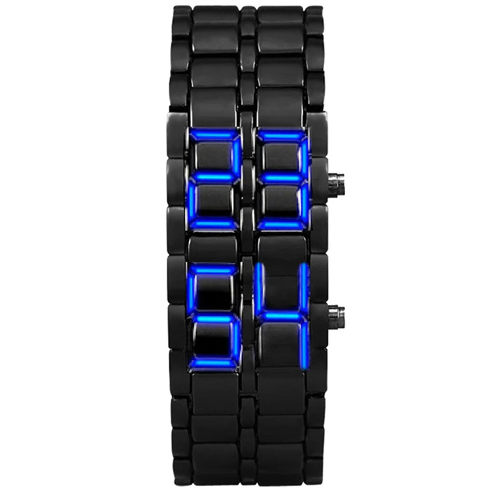 Fashion Mens Digital Lava Wrist Watch Men Black Full Metal Red Blue LED Display Watches Gifts for Male Boy Sport Creative Clock