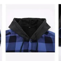 Plus Size Men's Hooded Plaid Shirt Warm Fleece Lined And Thickened Top Long Sleeve Outerwear For Autumn/Winter