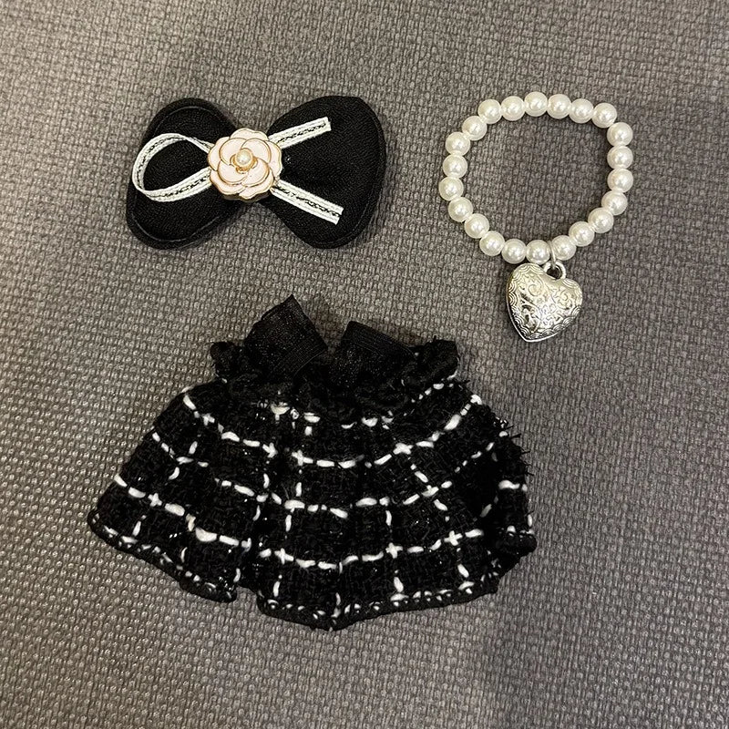 Doll Clothes Outfit Accessories for Labubu Clothes Designer Black and White Plaid Dress Set DIY Mini Dolls Clothing Girl Gift