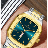 2025 New Men Watch Week Quartz Movement Square Stainless Steel Clock Gold Black Waterproof Luxury Brand Waterproof Sports Watch