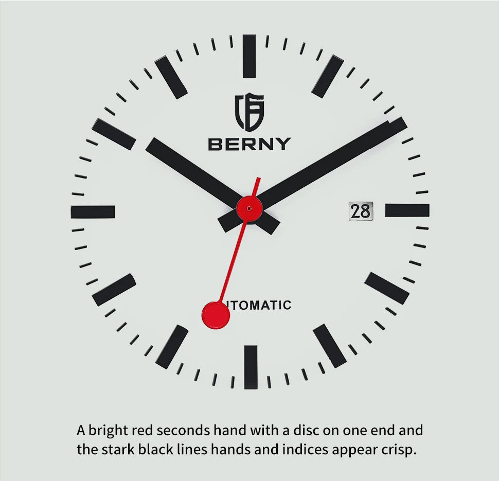 BERNY Watch for Men Automatic Self-Wind Luxury Watch Sappire MIYOTA 8215 Top Luminous 5ATM Mechanical Railroad Wristwatch