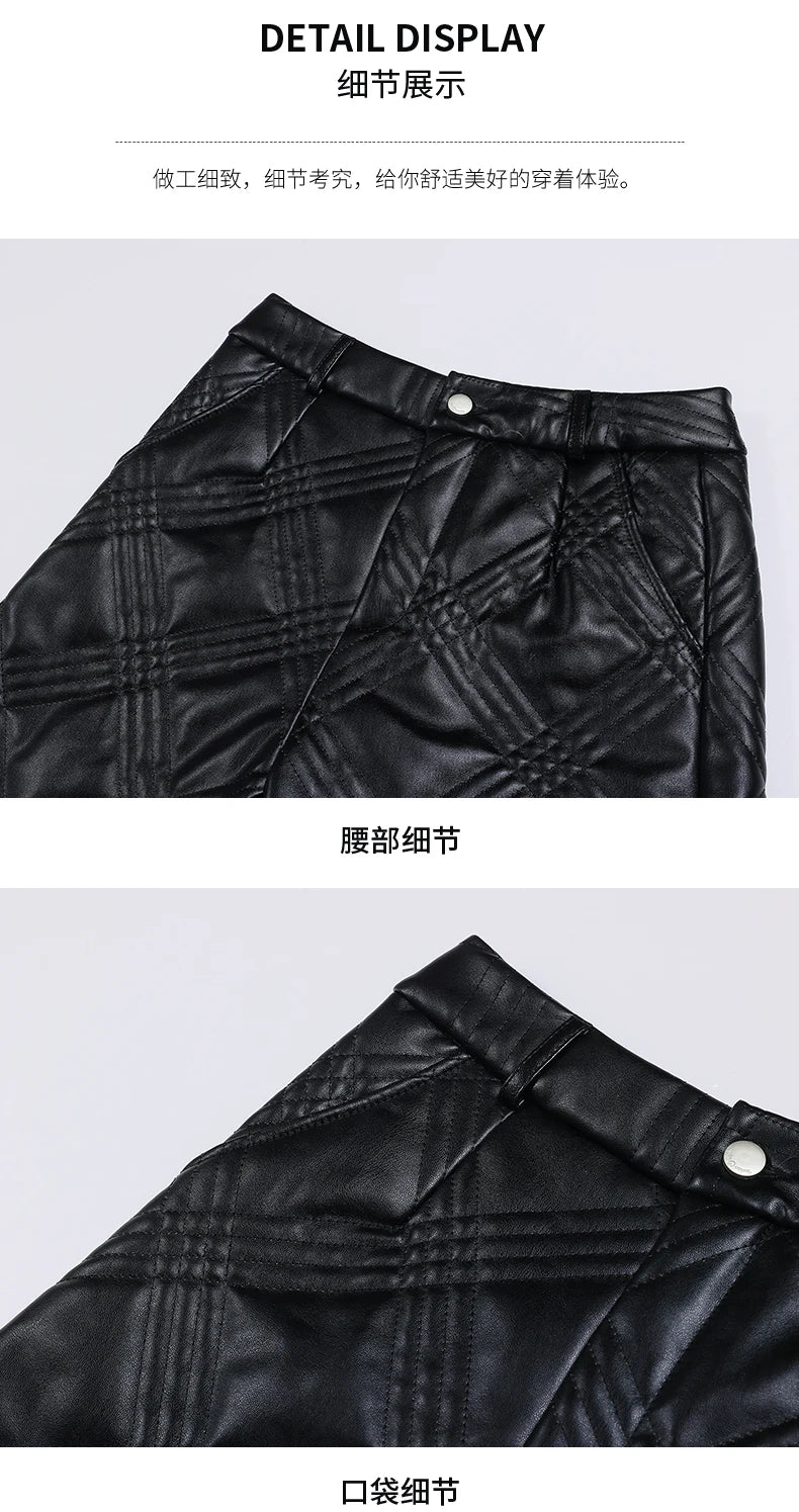 ZUZK  Warm Black PU Leather Thick Bermuda Shorts For Women Winter  Knee Length Shorts Motorcycle Punk High Waist Bermuda Femme