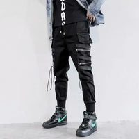 Trendy Men's Loose-fit Cargo Pants Autumn Winter Bell Bottoms Multiple Pockets Casual Style Street Dance Fashion
