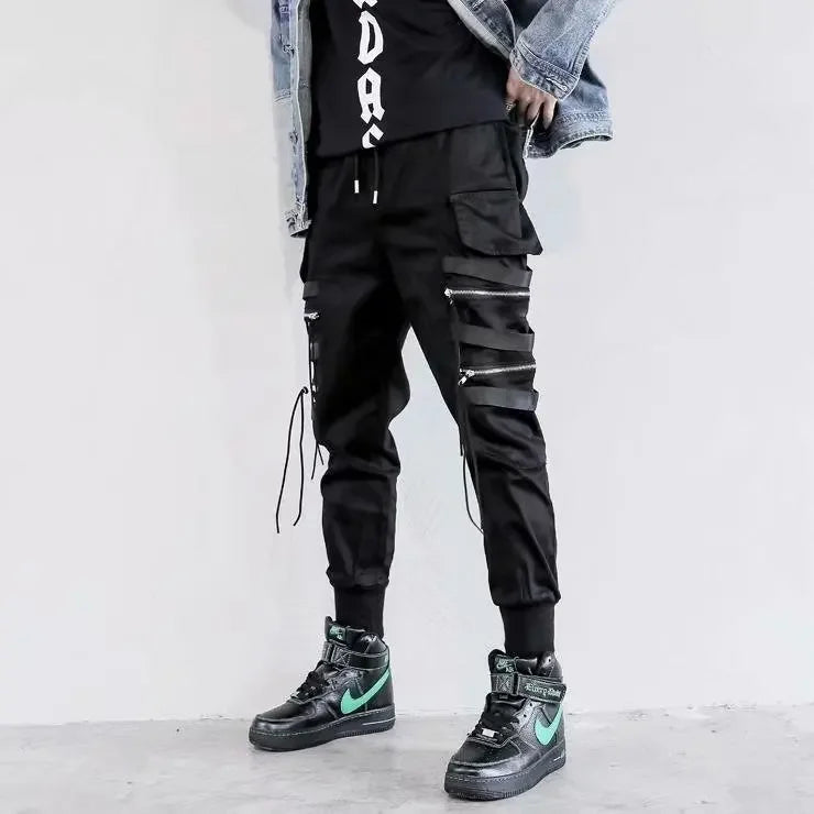 Trendy Men's Loose-fit Cargo Pants Autumn Winter Bell Bottoms Multiple Pockets Casual Style Street Dance Fashion