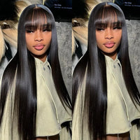 Bone Straight Human Hair Wig With Bangs For Women 30 Inch Brazilian 3x1 Lace Wigs Glueless Wig Human Hair Natural Black Color