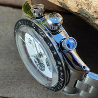 Vakuy Men's 38MM Quartz Watch Sweep Seconds Jinggong VK63A Chronograph Vintage Panda Di Men's Watch