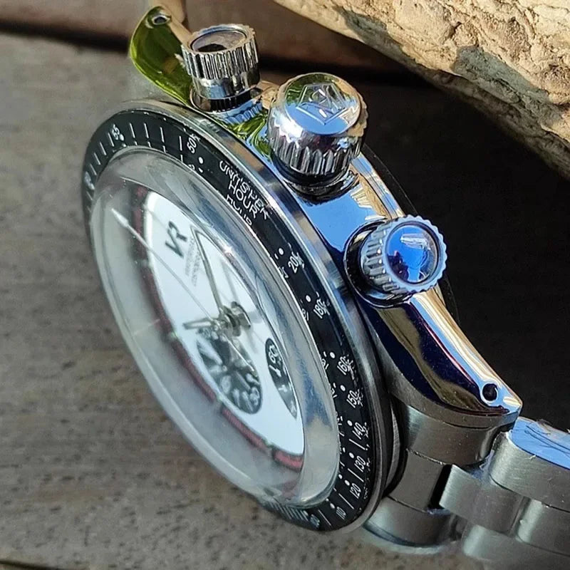 Vakuy Men's 38MM Quartz Watch Sweep Seconds Jinggong VK63A Chronograph Vintage Panda Di Men's Watch