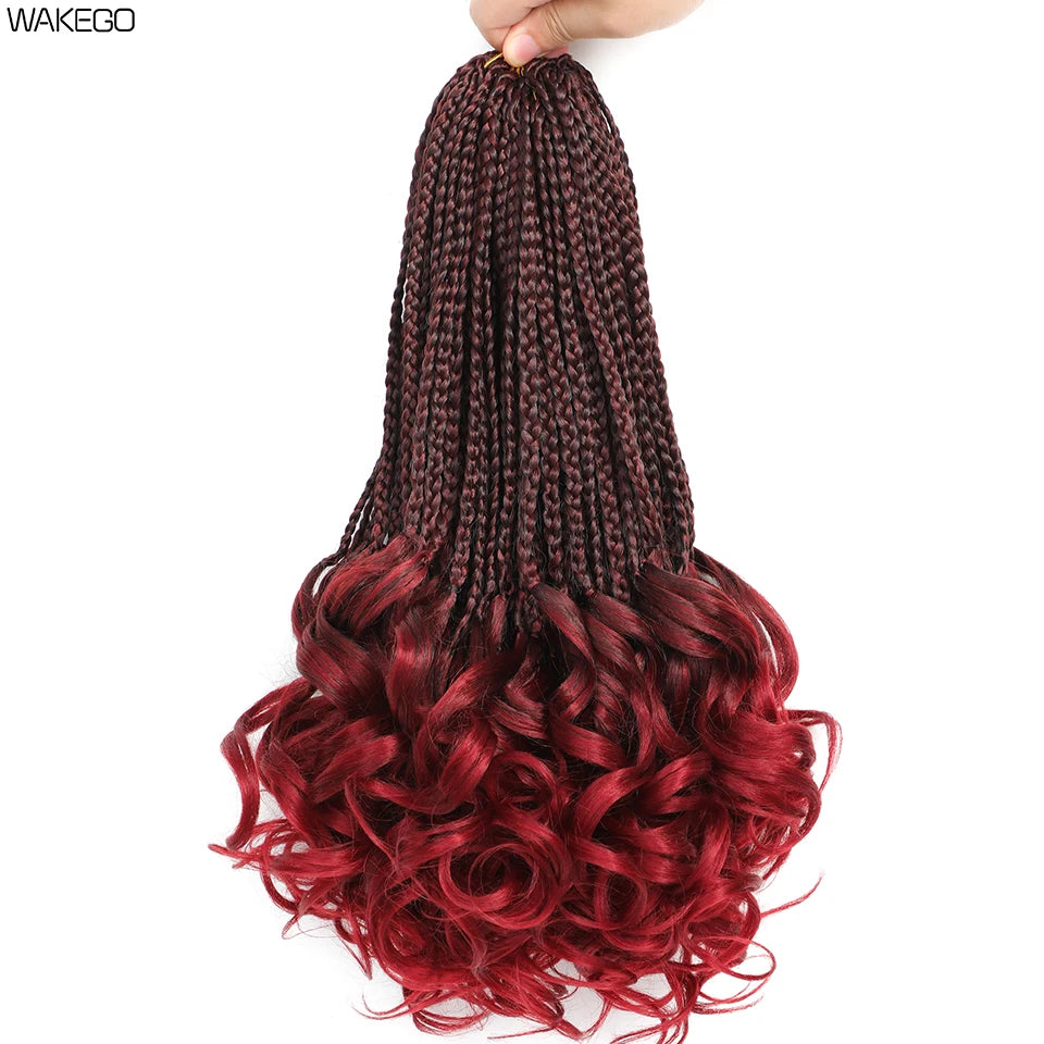14 18 24 Inch French Curl Box Braids Crochet Hair Ombre Brown to Blonde Prelooped Synthetic French Curls Braiding Hair for Women