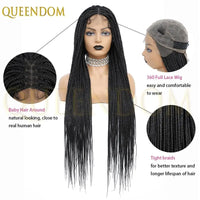 Synthetic 36 Inch Cornrow Braided Wigs for Black Women Full Lace Braids Wig Natural Black Knotless Box Wig Faux Locs Wig
