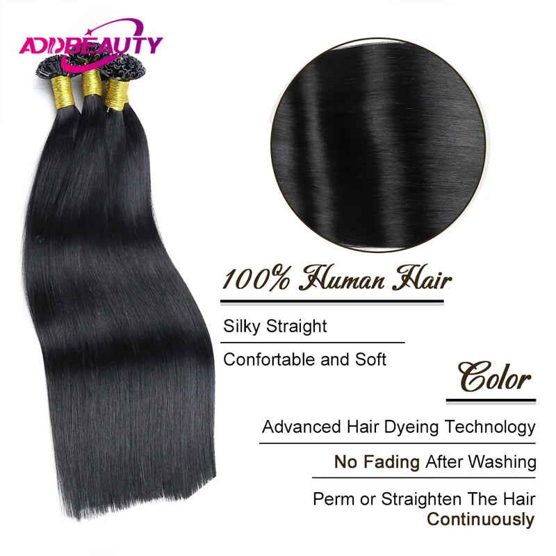 Straight Nail U Tip Fusion Human Hair Extension Keratin Capsule Brazilian Human Remy Hair Extensions 0.8g/1g/pc 50g Natural Hair