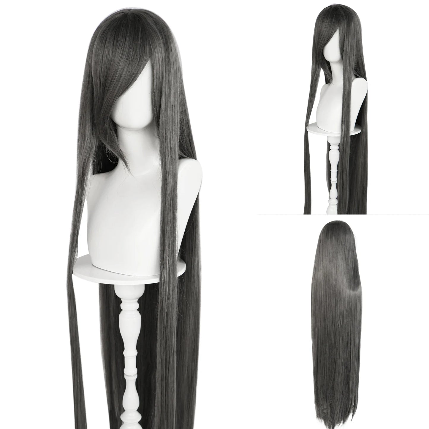 Synthetic 46Inch Black Straight Extra Long Stylish and Versatile Anime Cosplay Wig With Bangs For Daily Party Wear Wig Fashion