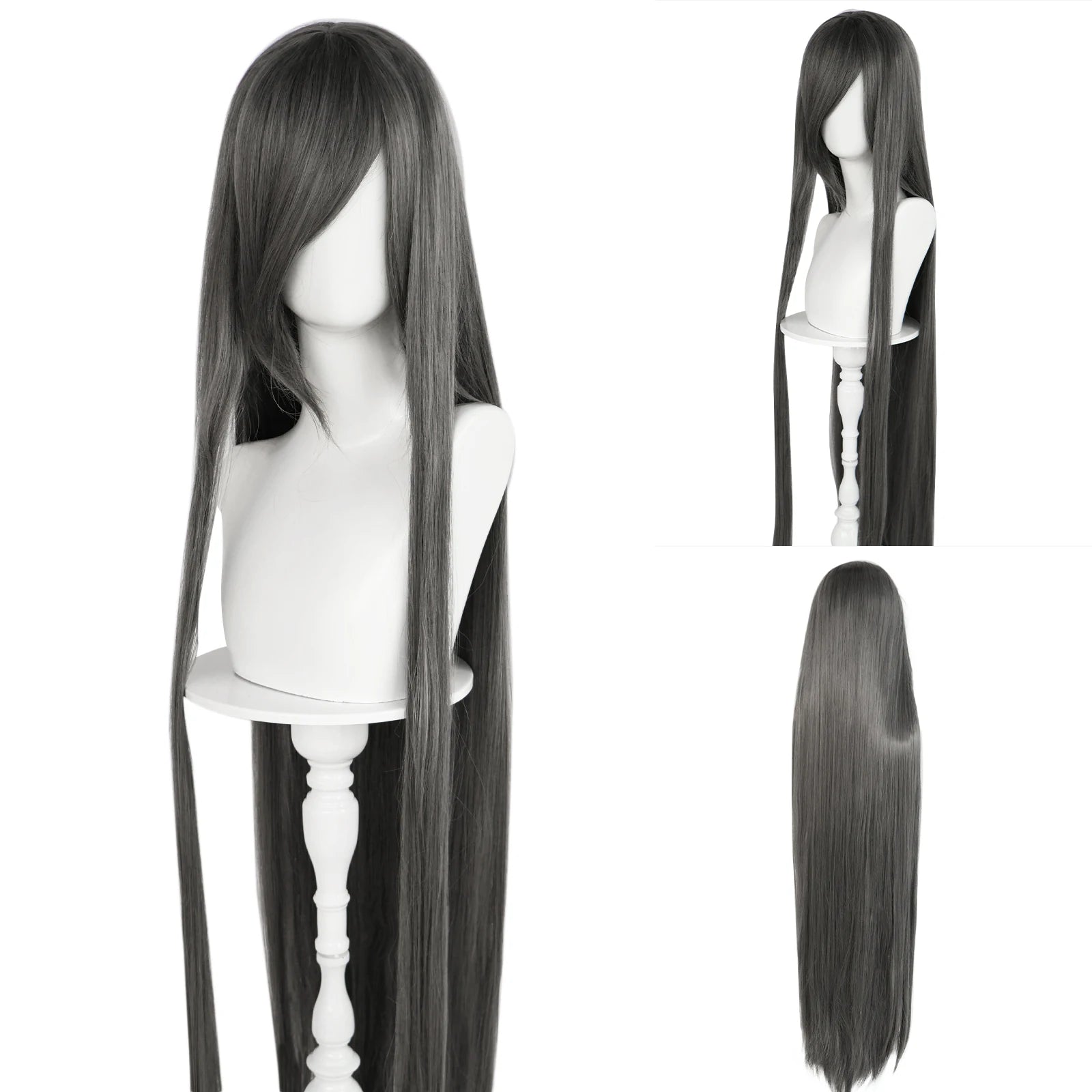 Synthetic 46Inch Black Straight Extra Long Stylish and Versatile Anime Cosplay Wig With Bangs For Daily Party Wear Wig Fashion