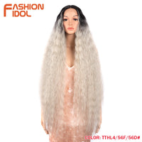 Synthetic Wigs Cosplay Loose Wave Hair Lace Front Wigs For Women Ombre Brown Water Wave 42 Inch Curly Hair Heat Resistant Wig