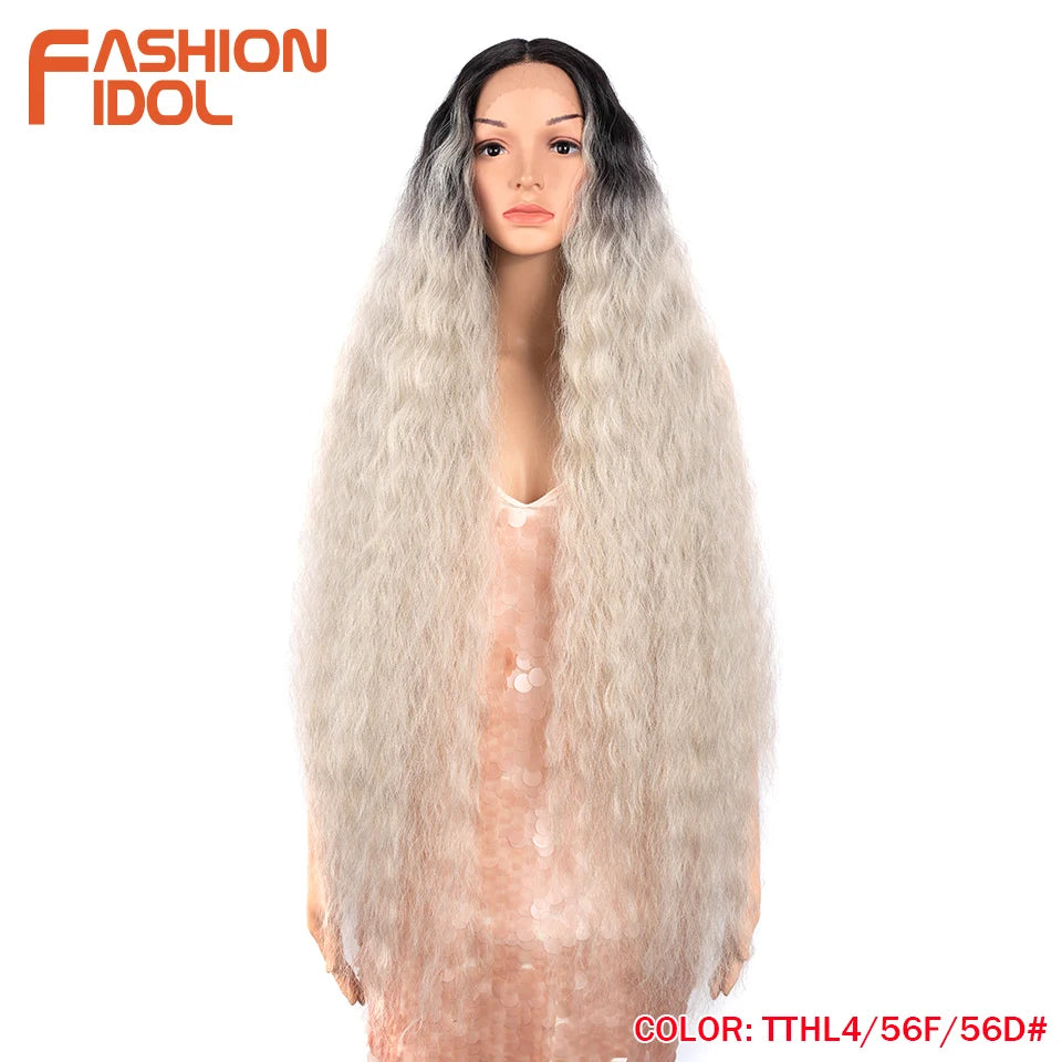 Synthetic Wigs Cosplay Loose Wave Hair Lace Front Wigs For Women Ombre Brown Water Wave 42 Inch Curly Hair Heat Resistant Wig