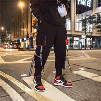 Cool Black Hip Hop Cargo Pants Gothic High Srteet Sweatpants With Pockets Korean High Wast Casual Outwear Pants Men Streetwear