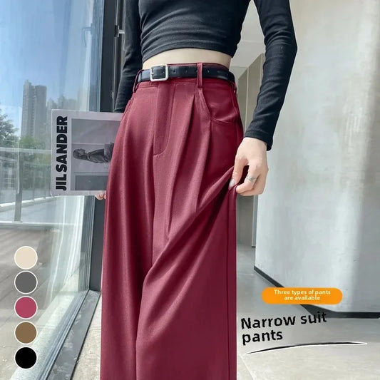 High Waist Slim Fit Straight Leg Suit Pants Wide Leg Casual Trousers Women's Autumn New Arrival Red Color Business Office Wear