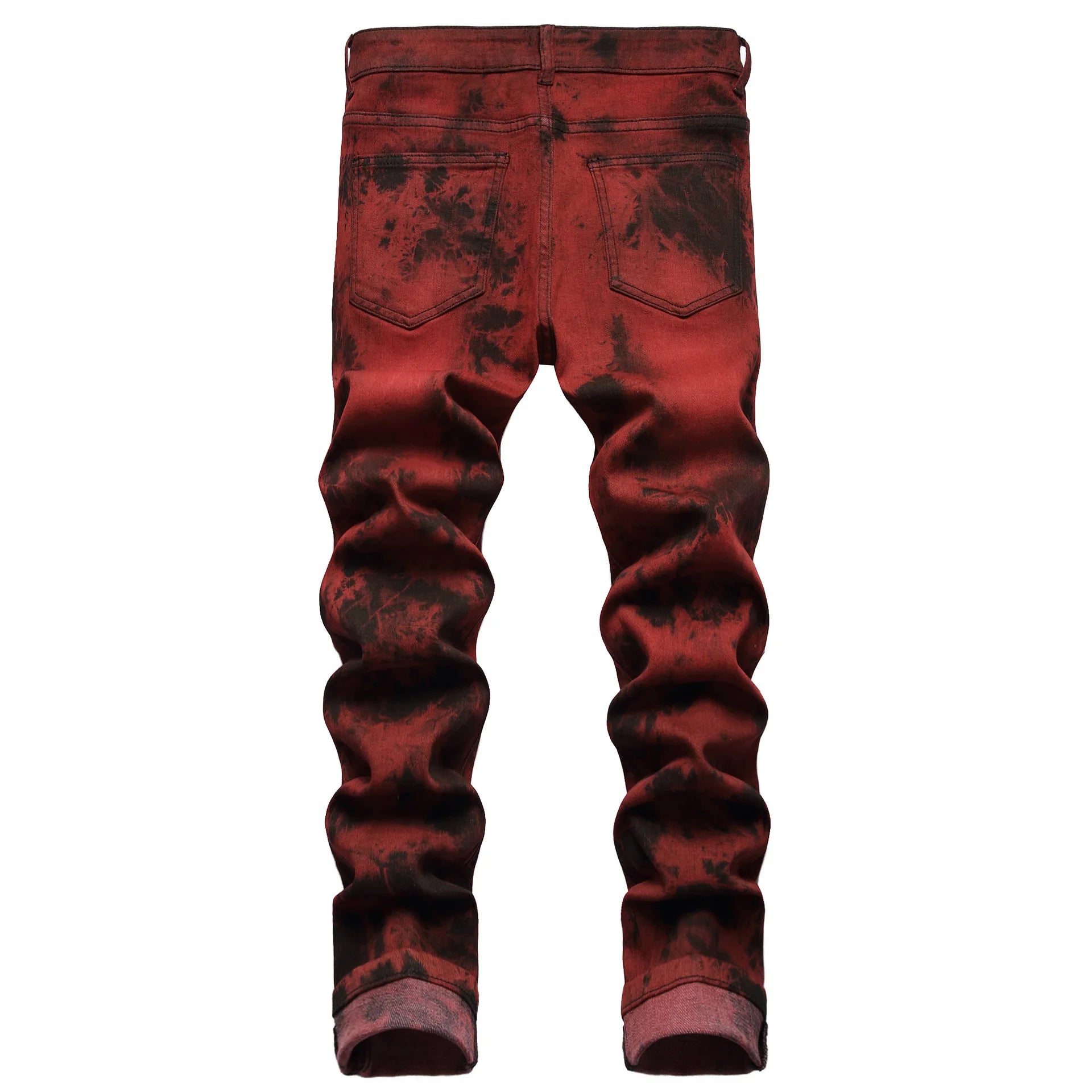 Denim Pencil Pants Men Streetwear Distressed Washed Tie Dyed Jeans Mid Waist Pockets Vintage Straight Ankle Length Trousers