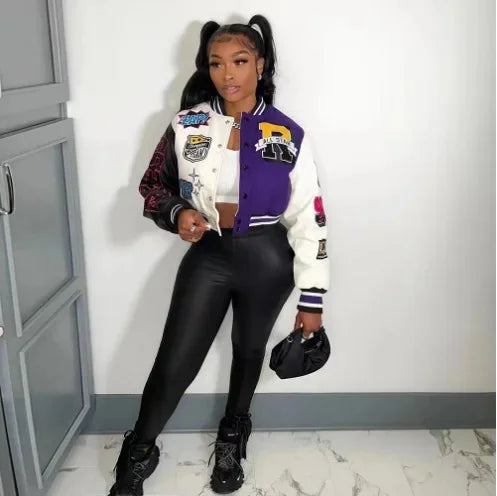 WB9121 Women's Screw Thread Ballpark Jacket Crew Neck Regular Fit Spring Autumn New Style Clothing From China Mainland