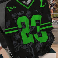 Summer Fashion Butterfly 23 Print TShirt For Women V-Neck Mesh Hole Short Sleeve Sports Football Jersey Y2K Loose Women Clothing