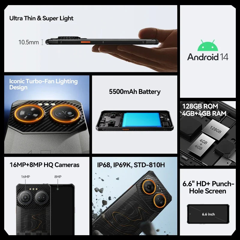 IIIF150 Air3S Rugged Smartphone Phone 6.6" 16GB(4+12) 128GB 16MP Camera Telephone Portable 5500mAh Android 14 NFC Call Phone