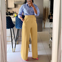 Autumn Casual High Waisted Pants Women Chic Fashion Solid Button Pocket Straight Leg Wide Leg Casual Pants Women