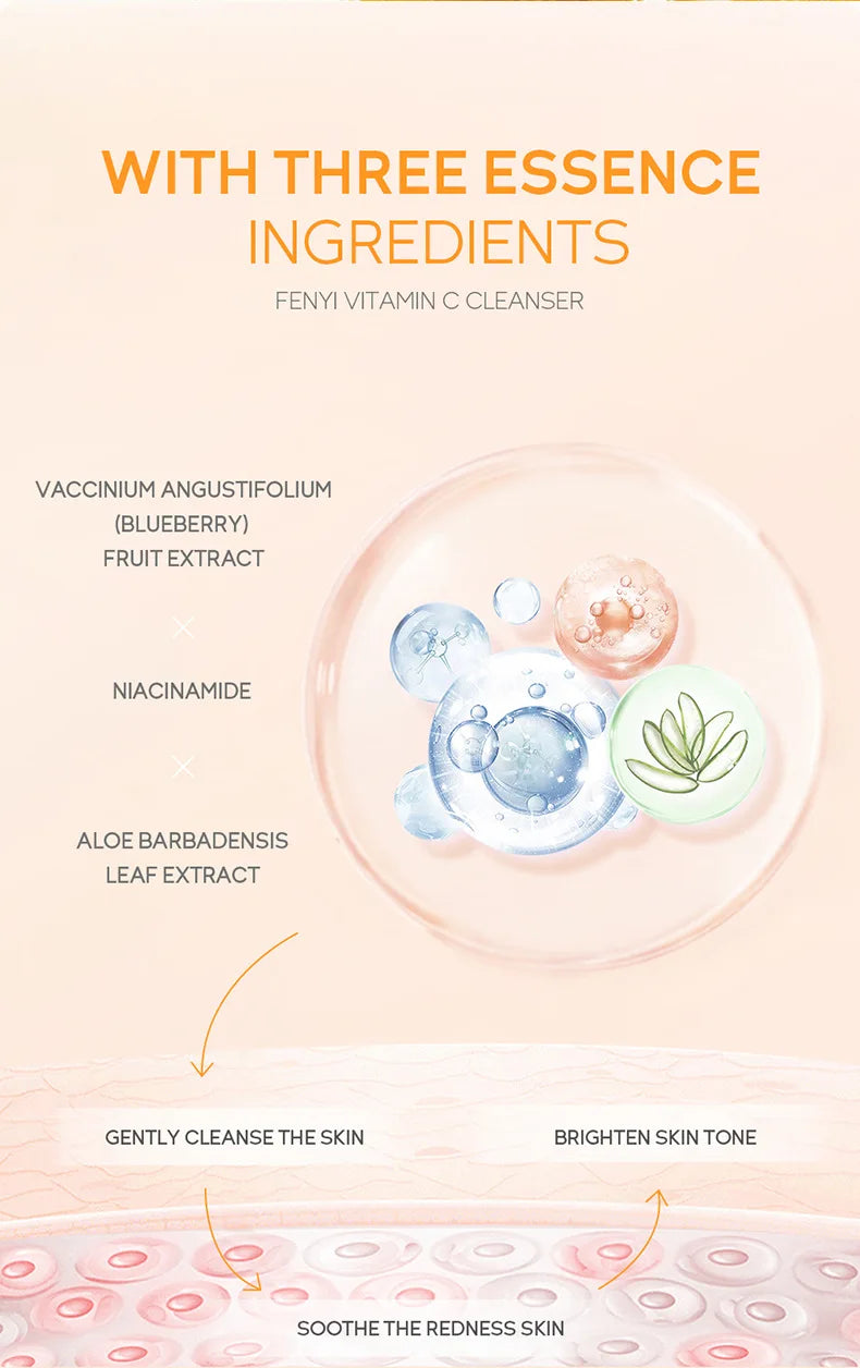 Vitamin C Facial Cleanser Skin Deep Cleansing Moisturizing Blackhead Removal Skincare Face Wash Foam Face Cleanser Skin Care