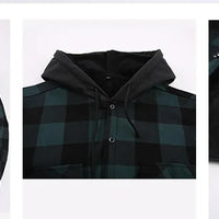 Fashion korean popular clothes winter Adding velvet and thickening long-sleeve shirts for men casual Hooded jacket plaid tops