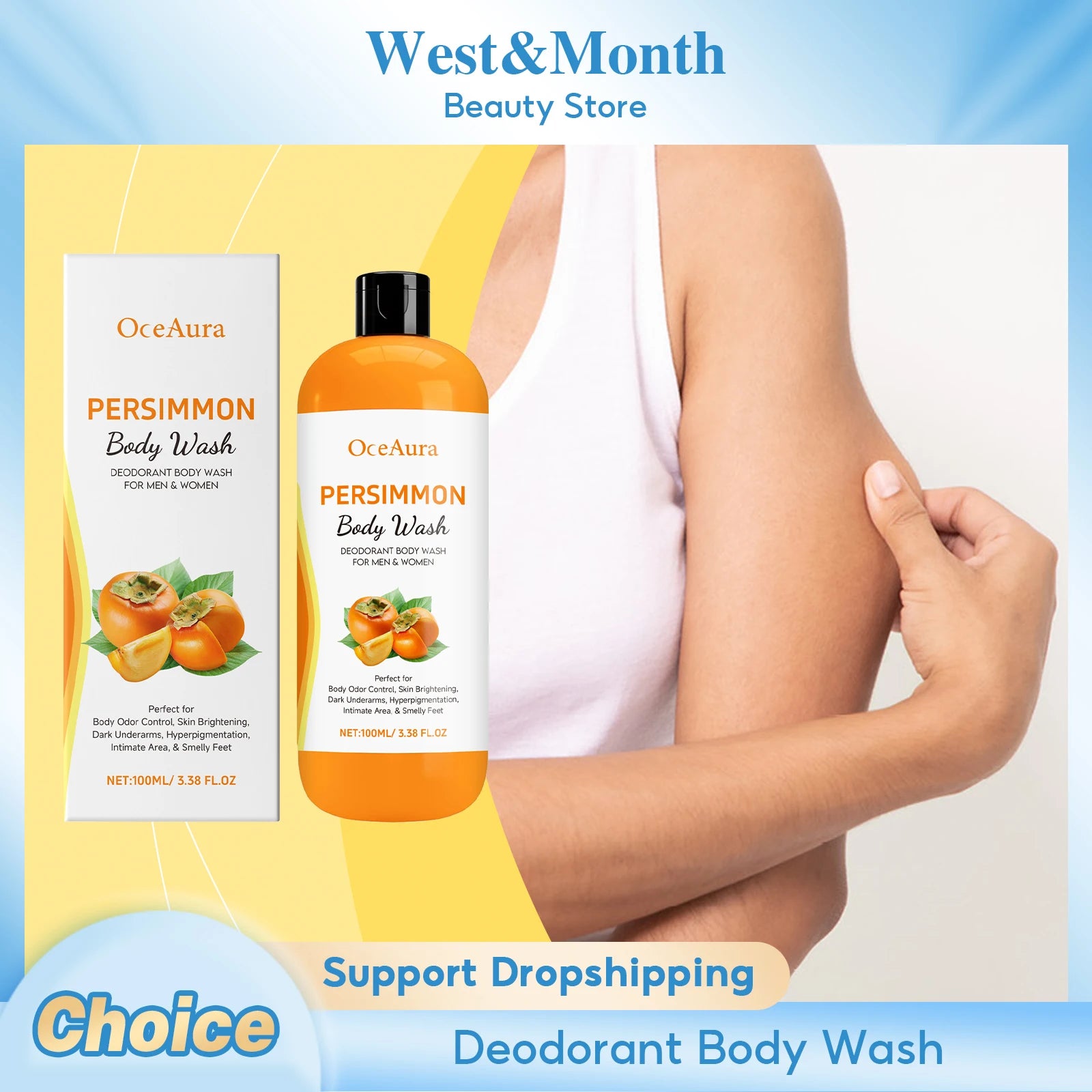 Persimmon Body Wash Remove Dirt Sweat Eliminating Odor Oil Control Exfoliating Smoothing Softening Lasting Aroma Foam Shower Gel