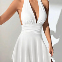 Hot-selling banded women's V-neck skirt Europe and the United States summer sexy backless pleated dress mini skirt