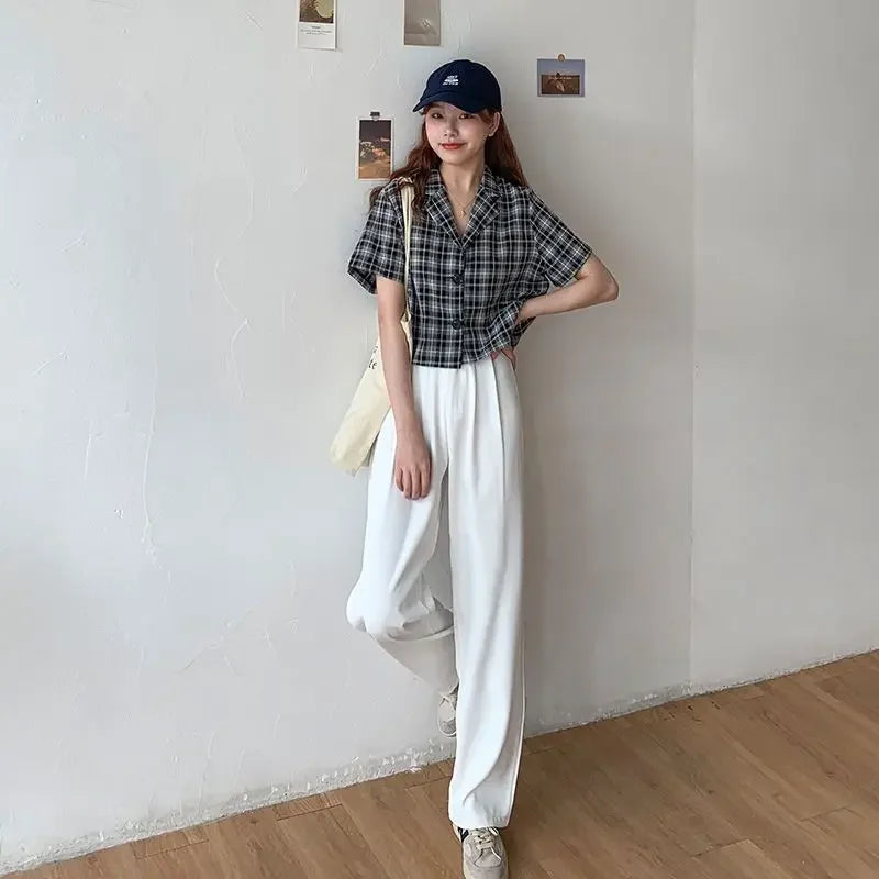 High Waist Draped Suit Pants for plus Size Women Spring Autumn Design Sensation Floor Length Casual Straight Wide Leg Long Pants