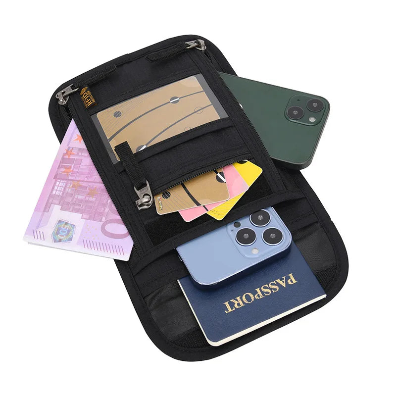 Travel Passport Bag Neck Document Bag Nylon Wallet Family Rfid Blocking Multi-Pockets Anti-Theft Credit Card Passport Holder New