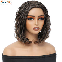 New Style Bob Box Braided Wigs For Black Women 12inches Synthetic Box Braids Crochet Hair Wigs On Sale Clearance Short Black Wig