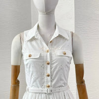 White Sleeveless Embroidery Midi Dress 2025 Top Quality