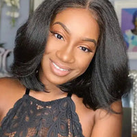 Kinky Straight Short Bob Human Hair Wigs for Women 13x4 Transparent Lace Frontal Peruvain Remy Hair Soft Yaki Straight Bob Wig