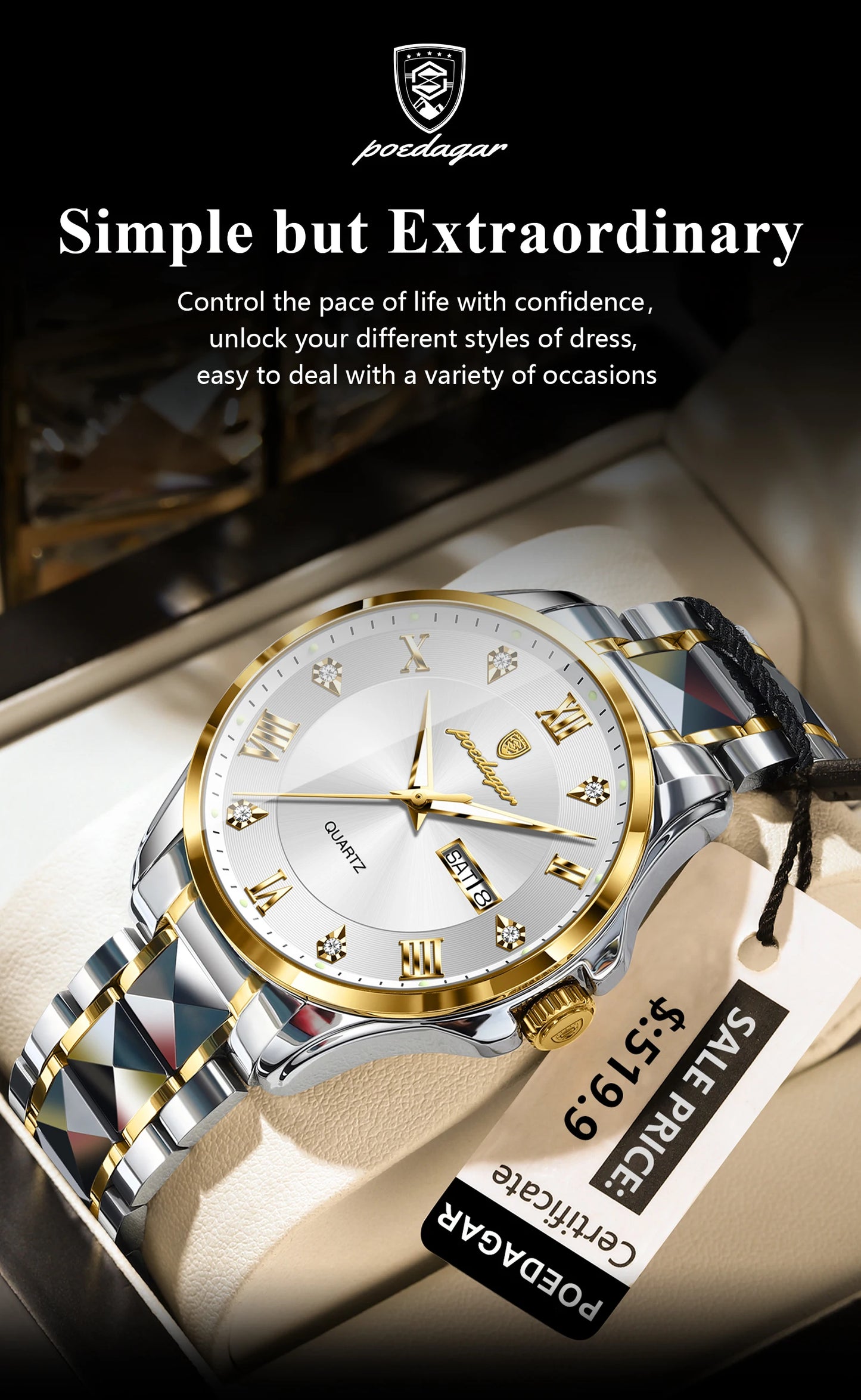 POEDAGAR Luxury Casual Man Watch Waterproof Luminous Date Week Quartz Men's Watches Stainless Steel Fashion Sport Men Wristwatch