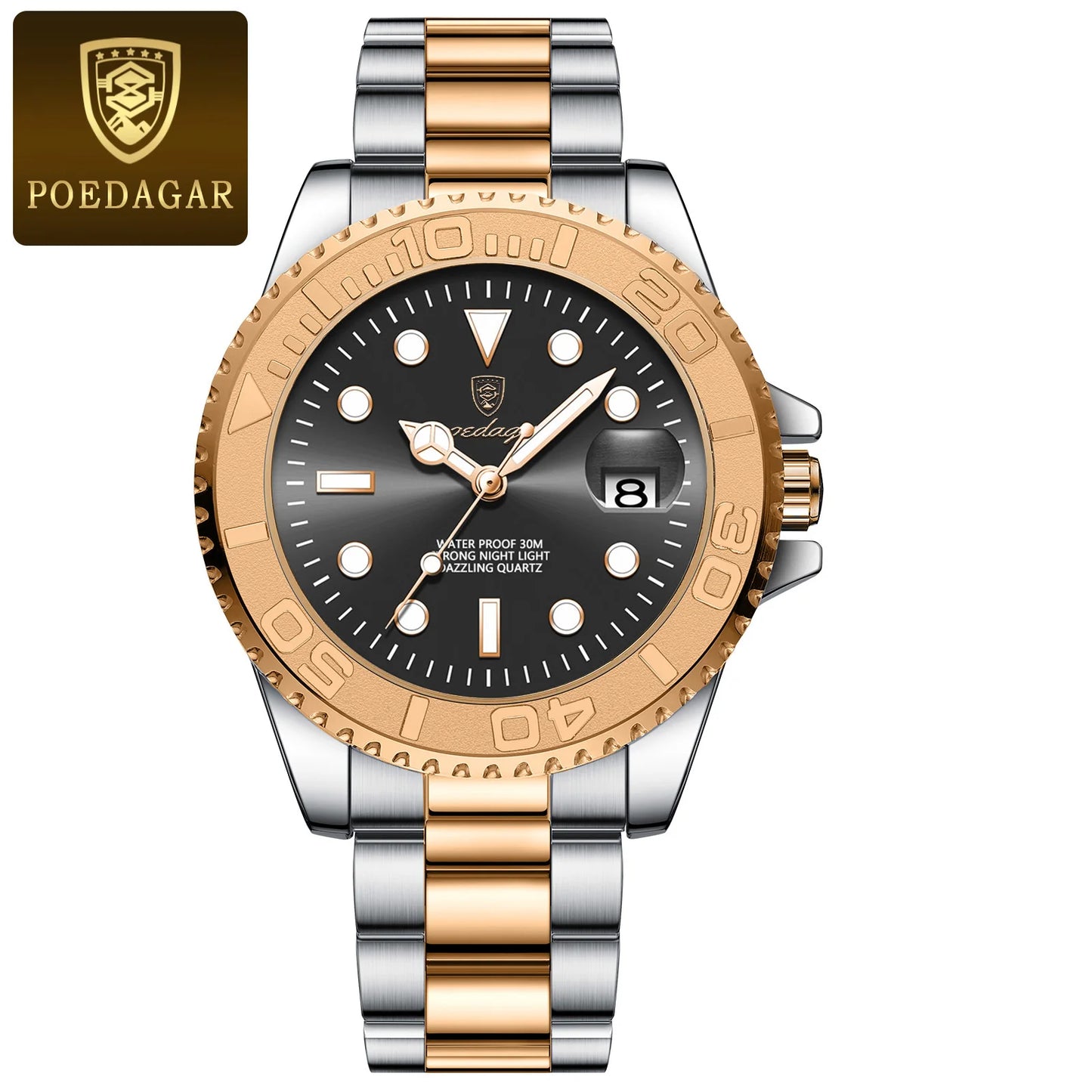 POEDAGAR Business Luxury Man Watch Luminous Waterproof Date Stainless Steel Men Watch High Quality Military Men's Quartz Watches