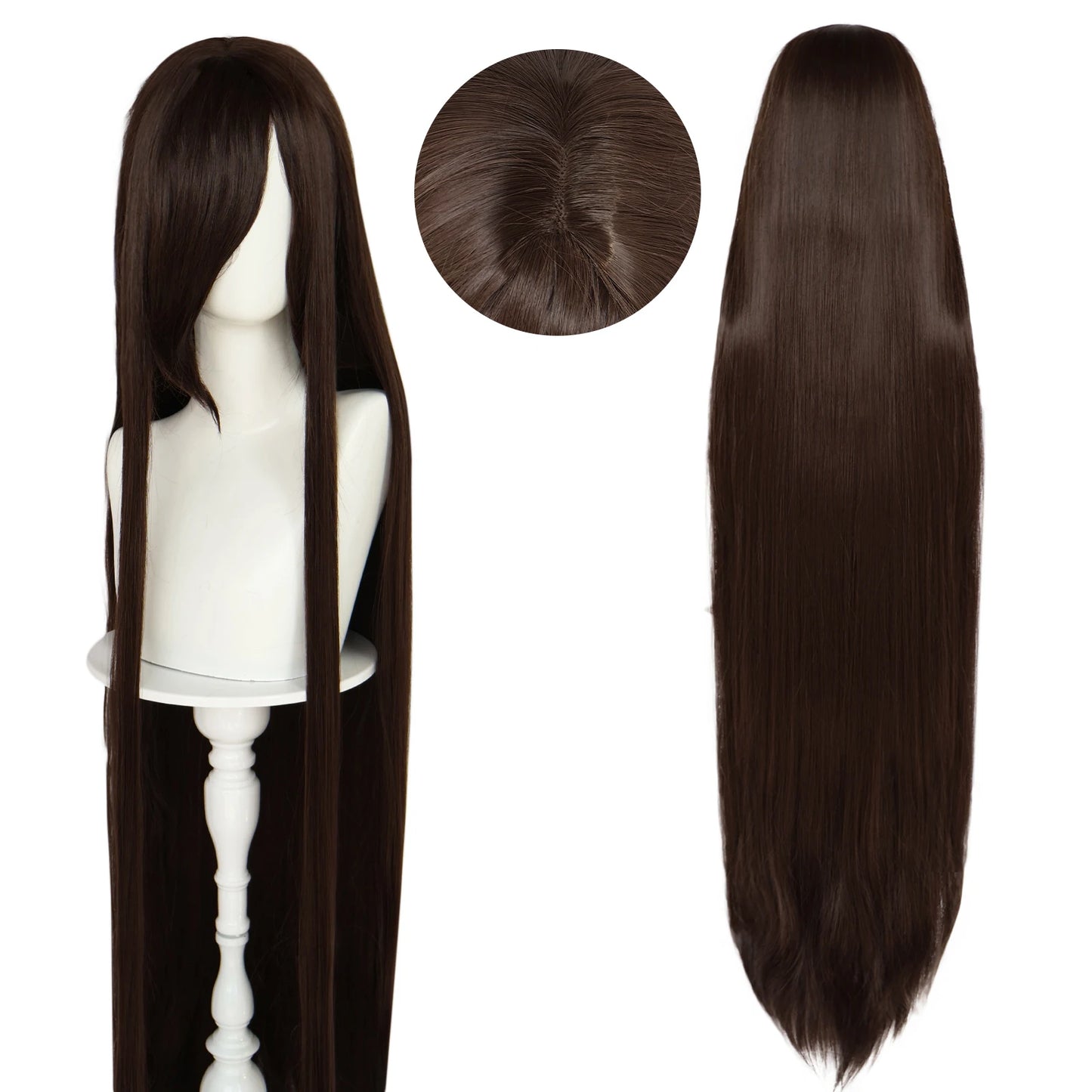 Synthetic 46Inch Black Straight Extra Long Stylish and Versatile Anime Cosplay Wig With Bangs For Daily Party Wear Wig Fashion